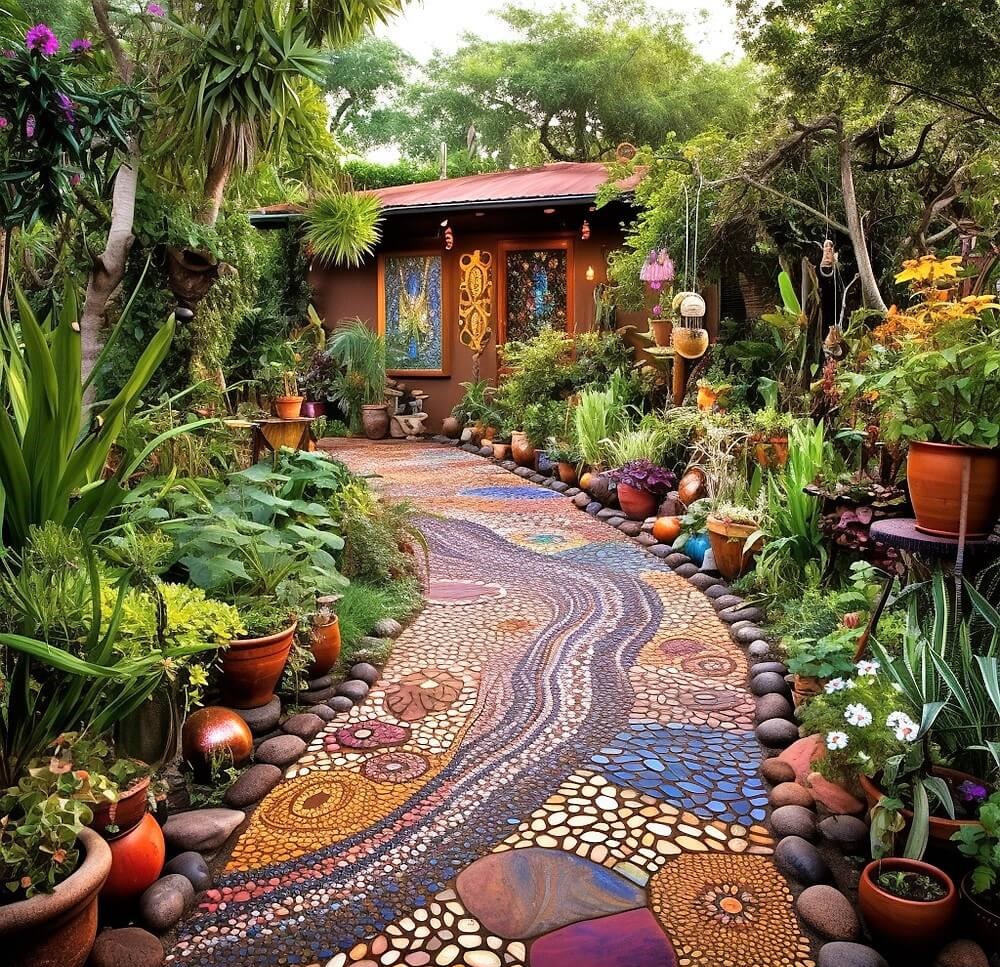 Colorful Journeys Expressing Creativity Through Hippie Garden Pathways (4)